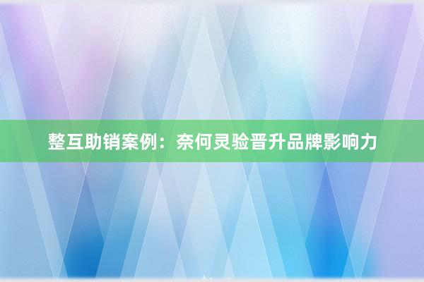 整互助销案例：奈何灵验晋升品牌影响力